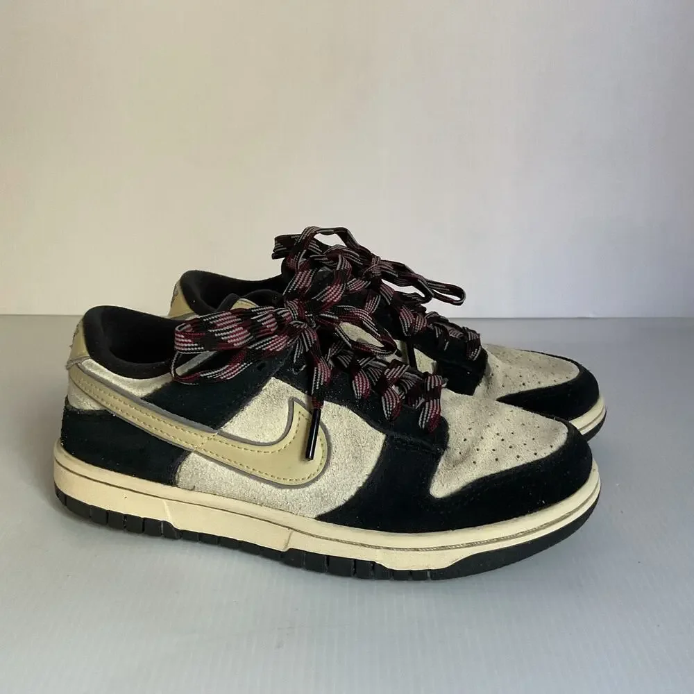 Nike Dunk Low Black Sail Suede Leather Sneakers Women’s 5 Youth 3.5